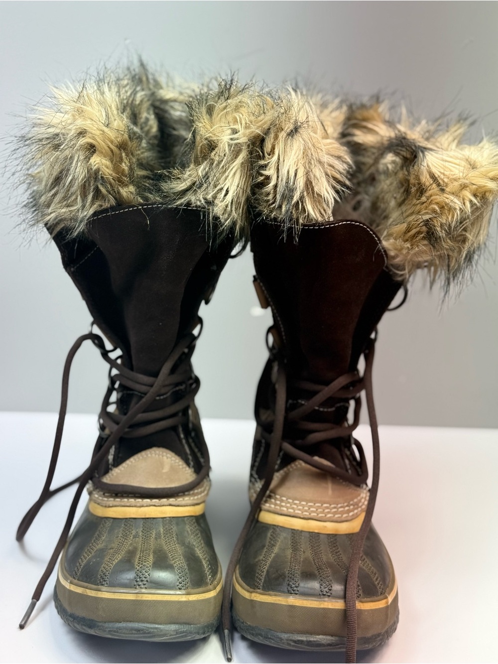 Sorel Joan of Arctic Faux Fur Lace Up Winter Boots Size 7